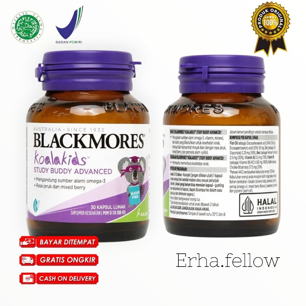 Blackmores KoalaKids Study Buddy 30 Kapsul – Omega 3 DHA EPA Vitamin Anak Bantu Konsentrasi belajar 