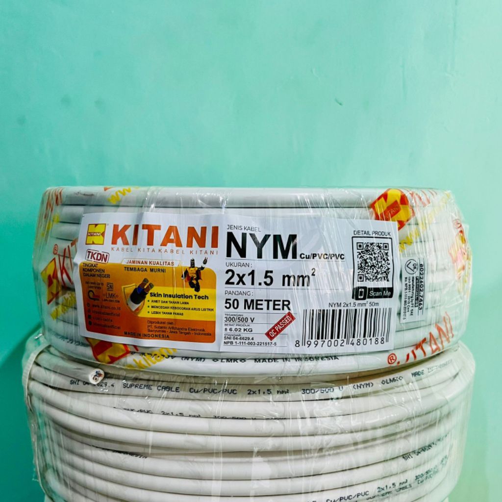 ORI KABEL KITANI NYM 2X1.5 50METER(KAWAT TEMBAGA)SNI