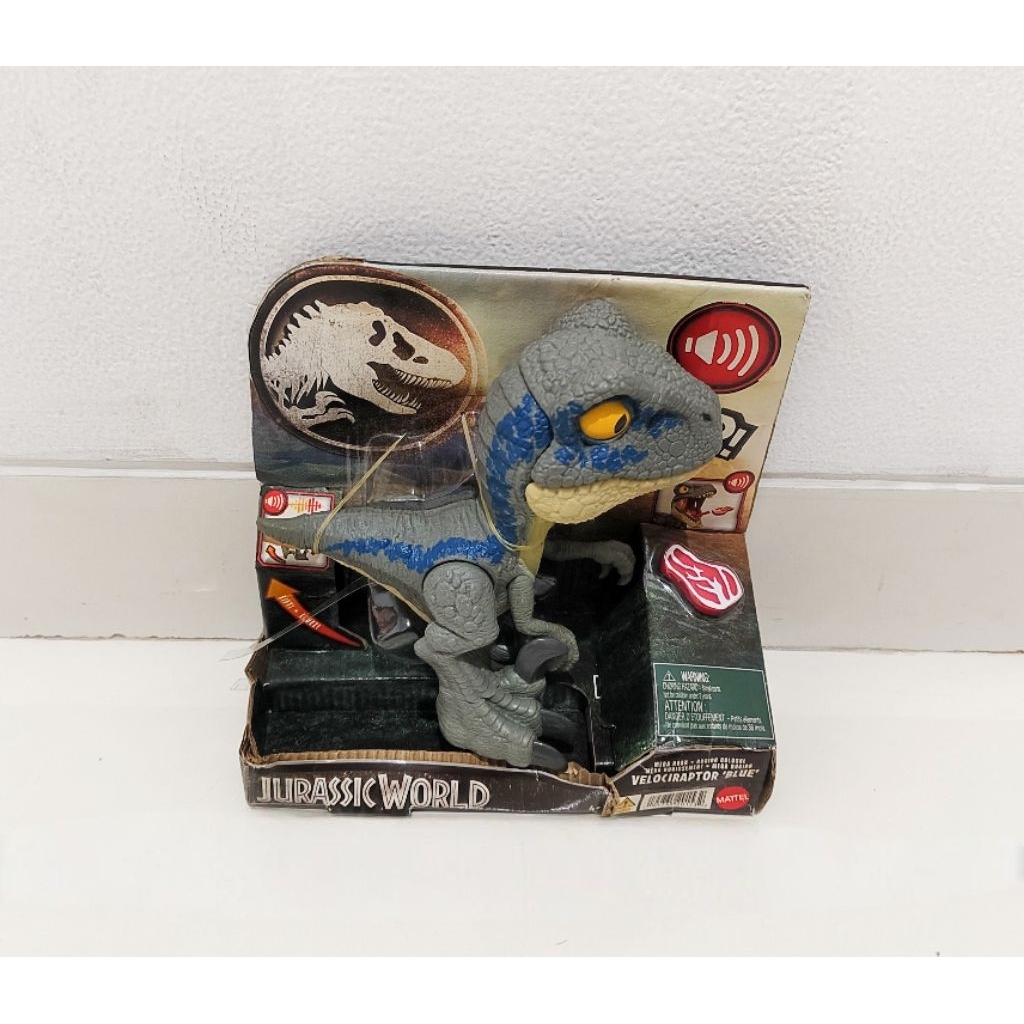 Jurassic World Mega Roar Blue Velociraptor Original - Mainan Figure Dinosaurus