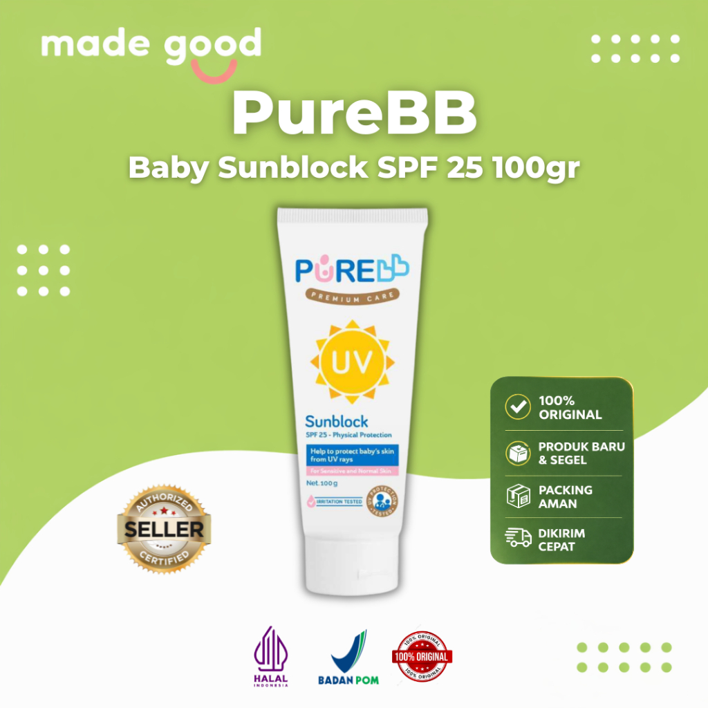 PureBB Baby Sunblock SPF 25 100gr Sunscreen Bayi Physical UV Filter Pelindung Sinar UV Kulit Bayi & 