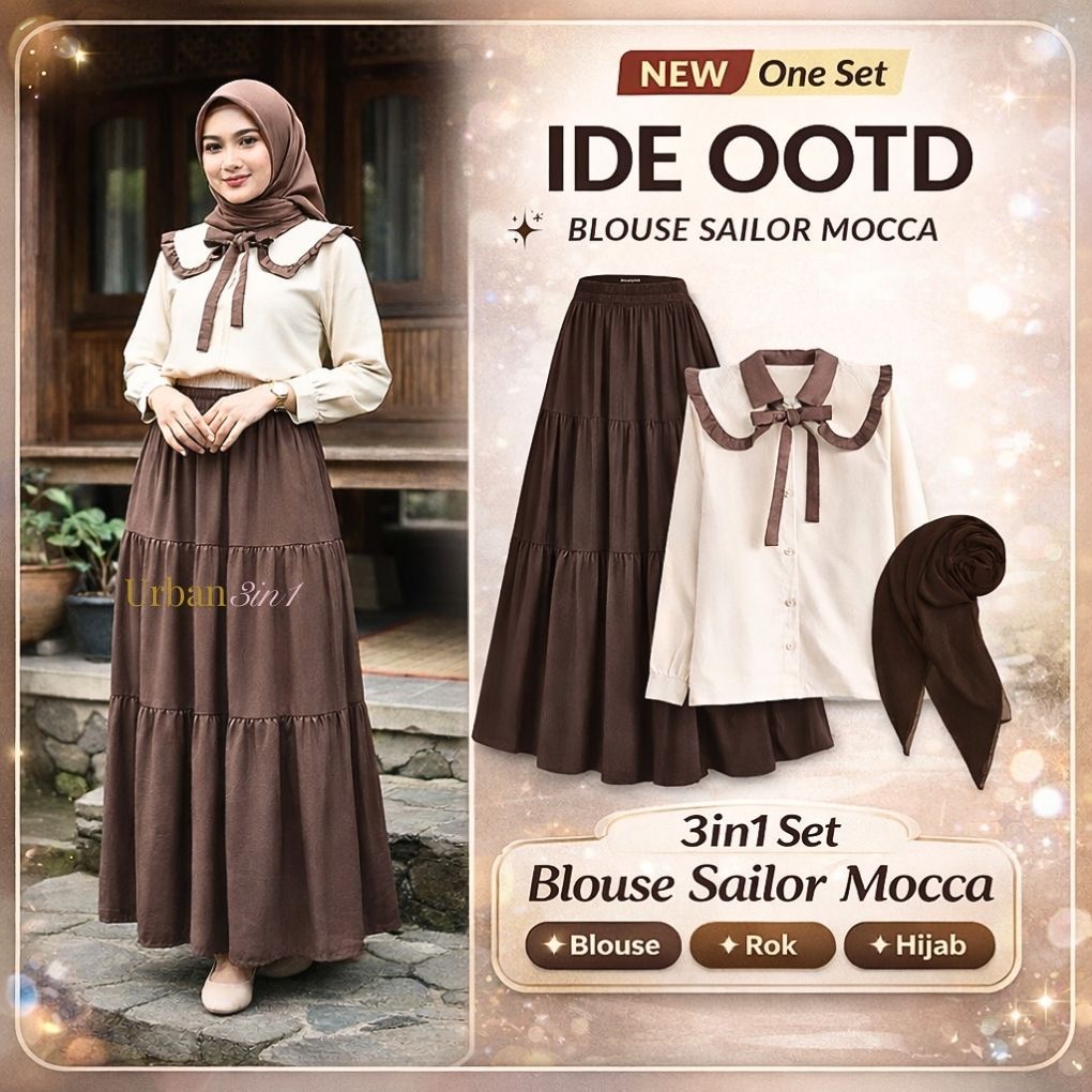 Baju Dress Well 3in1 One Set Outfit Pinterest Kekinian Korean Fashion (Hijab,Blouse,Rok)Outfit Murah