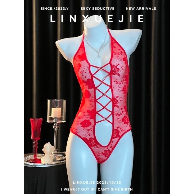 A110 HALTER - Women  Lingerie Lace Mesh Jumpsuit Halter Neck