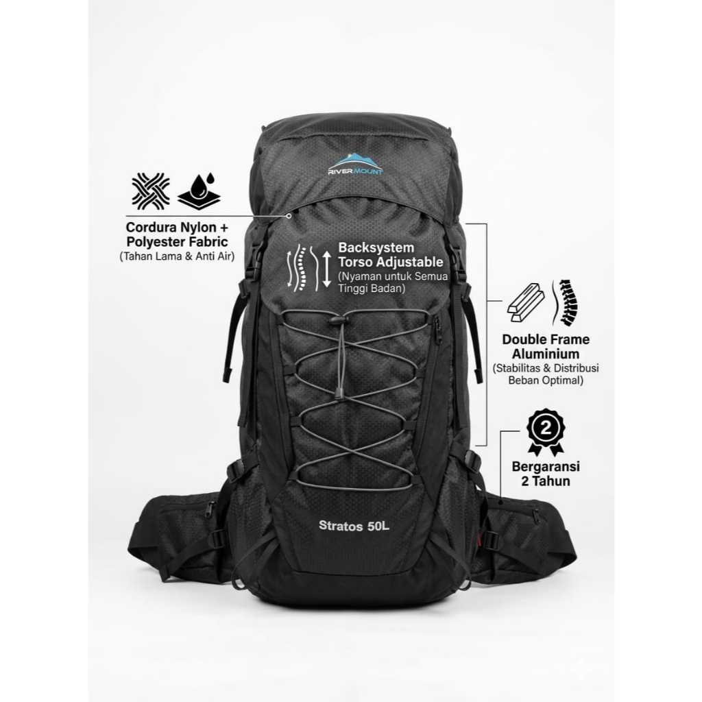 Carrier Rivermount STRATOS 50L Free Raincover Waterproof - Tas Gunung Rivermount STRATOS  50