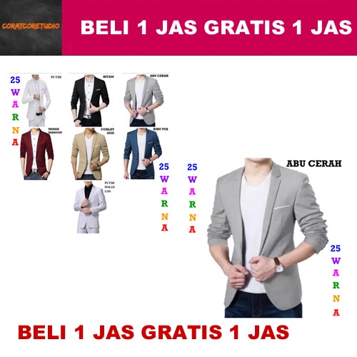 BELI 1 JAS GRATIS 1 JAS Jas Pria Blazer Cowok ABU CERAH MUDA LIS PUTIH Tuxedo Suit Jumbo Big Size Bl
