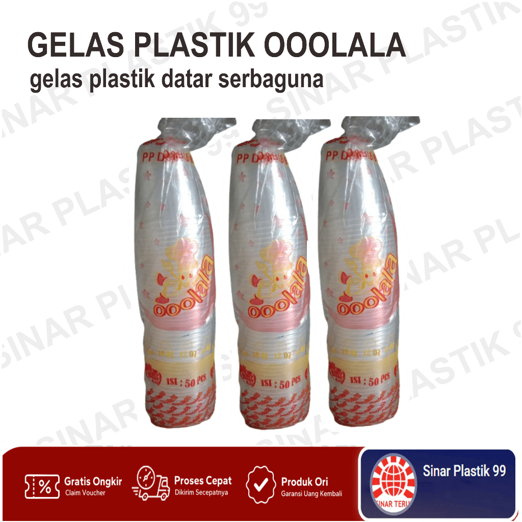 [50 Pcs] CUP OOOLALA- Gelas Plastik Datar  (12oz,14oz,16oz,18oz,22oz)