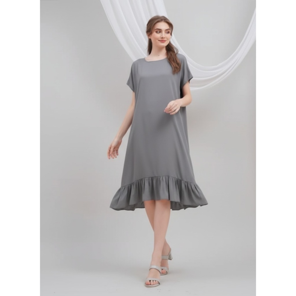 DRESS RUFFLE MODEL LENGAN PENDEK BAHAN HYGT POLOS MODIS PAKAIAN IBU HAMIL SEXY
