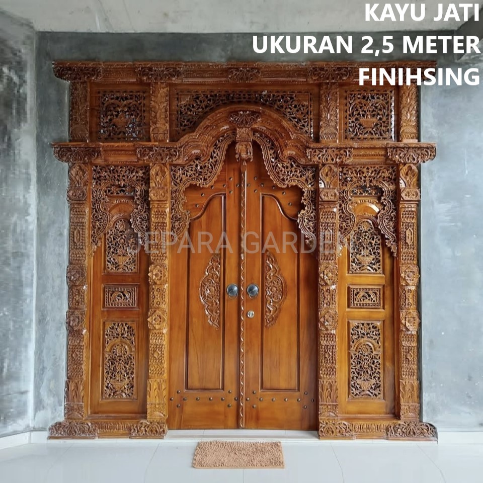 Pintu Gebyok 2,5 Meter Finishing Kusen Rumah Kayu Jati Ukiran Jepara 250 cm