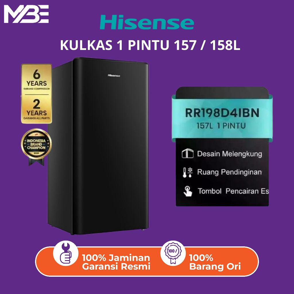 HISENSE KULKAS 1 PINTU RR198D4IBN - 157 Liter RR 198 D4IBN || RR 198