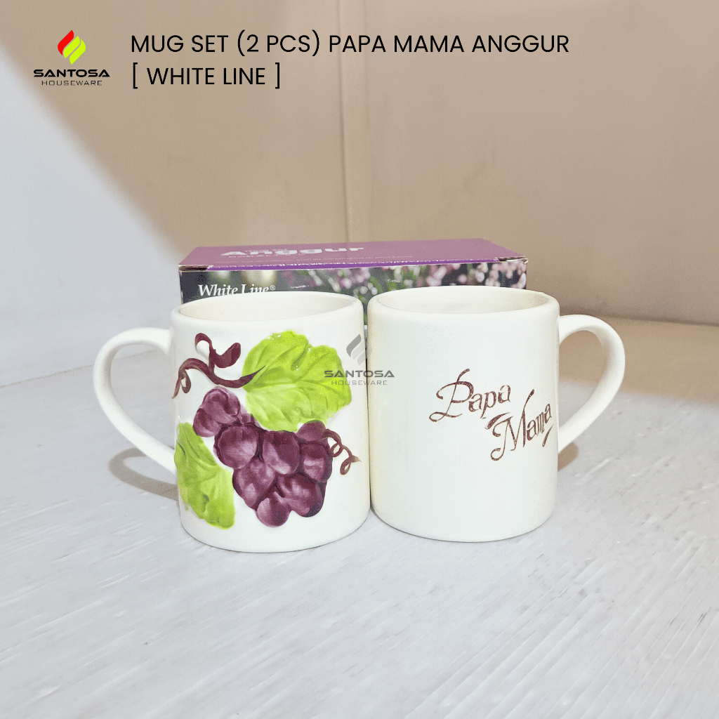 Gelas / Mug Set ( 2 pcs ) Papa Mama Anggur [ White Line ]