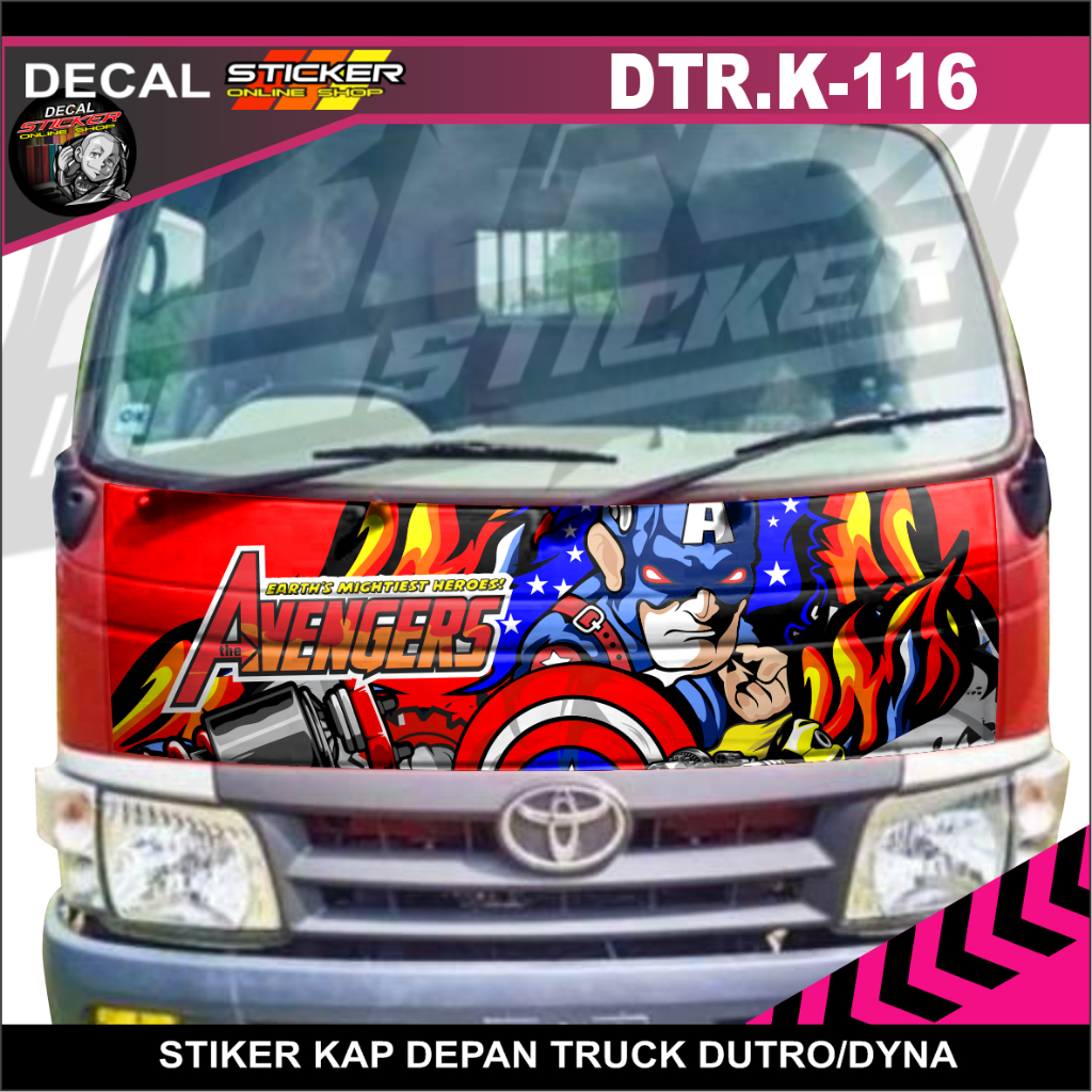 STIKER MOBIL KAP DEPAN TRUCK DYNA DUTRO DECAL PRINT VARIASI KARAKTER AVENGERS