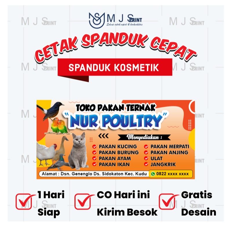 1 Hari Jadi Spanduk Toko Pakan Ternak – Banner Jual Pakan Ayam Ikan Burung Siap Cetak