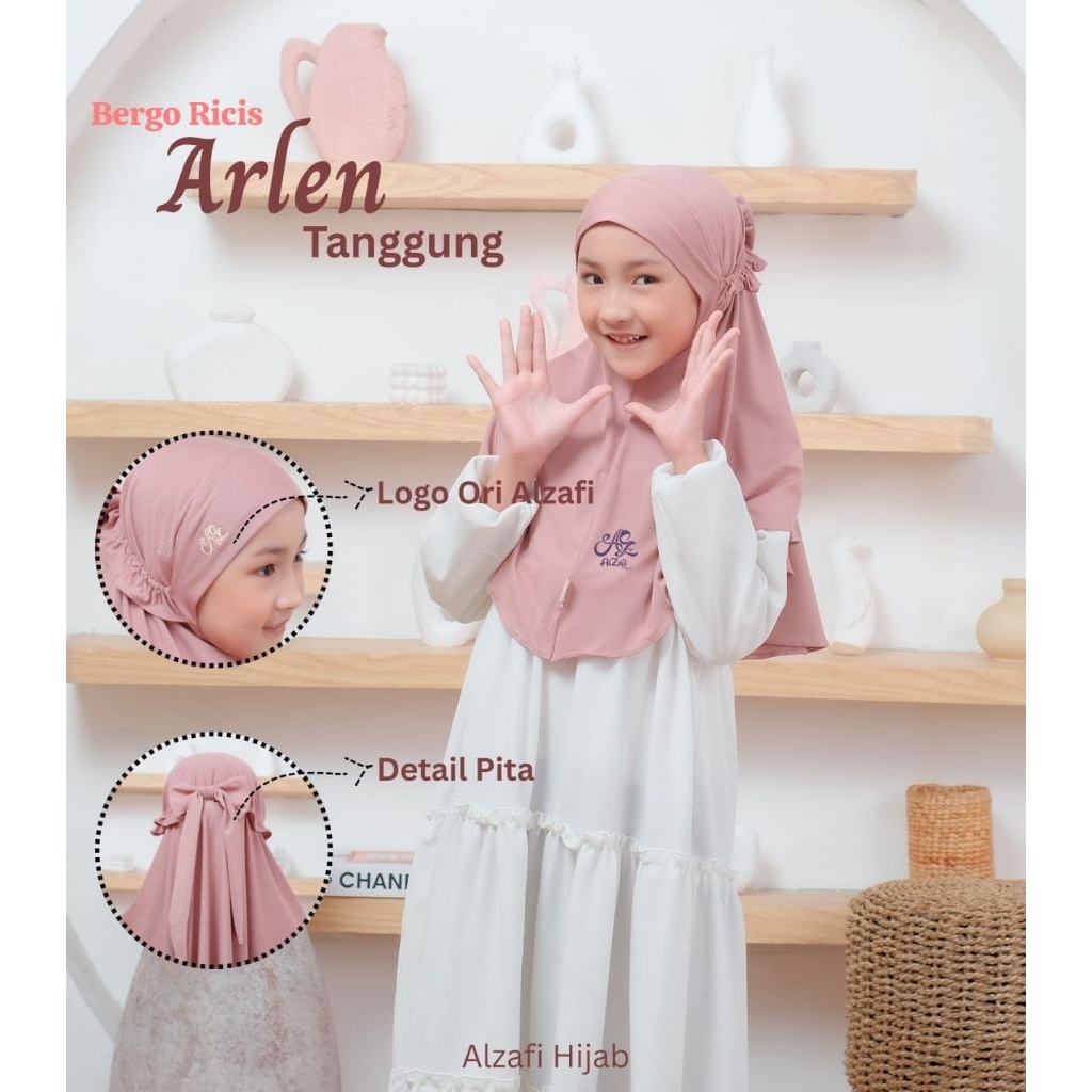 Hijab Anak Bergo Ricis Arlen Jersey Premium Aksen Pita ori Alzafi
