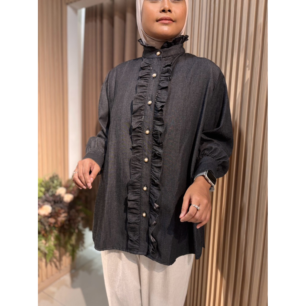 AMEERA - Kemeja soft denim Oversize | Kemeja soft denim Oversize | Kemeja Baju Oversize Sekala