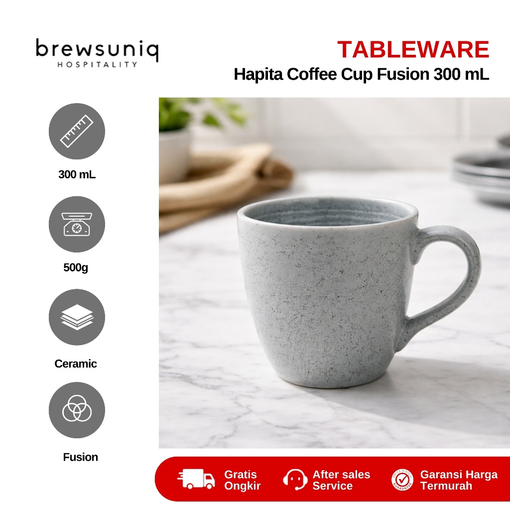 BREWSUNIQ - Hapita Coffee Cup Mug Fusion Grey 300 ml / Cangkir Kopi Keramik Mug Minum