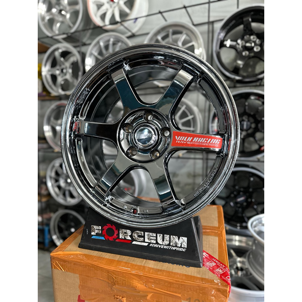 velg te37 r17 black chrome pcd 5x114 kondisi baru