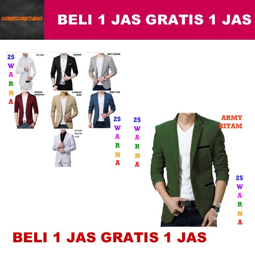 BELI 1 JAS GRATIS 1 JAS Jas Pria Blazer Cowok HIJAU ARMY TENTARA TUA MUDA GELAP CERAH LIS HITAM Tuxe