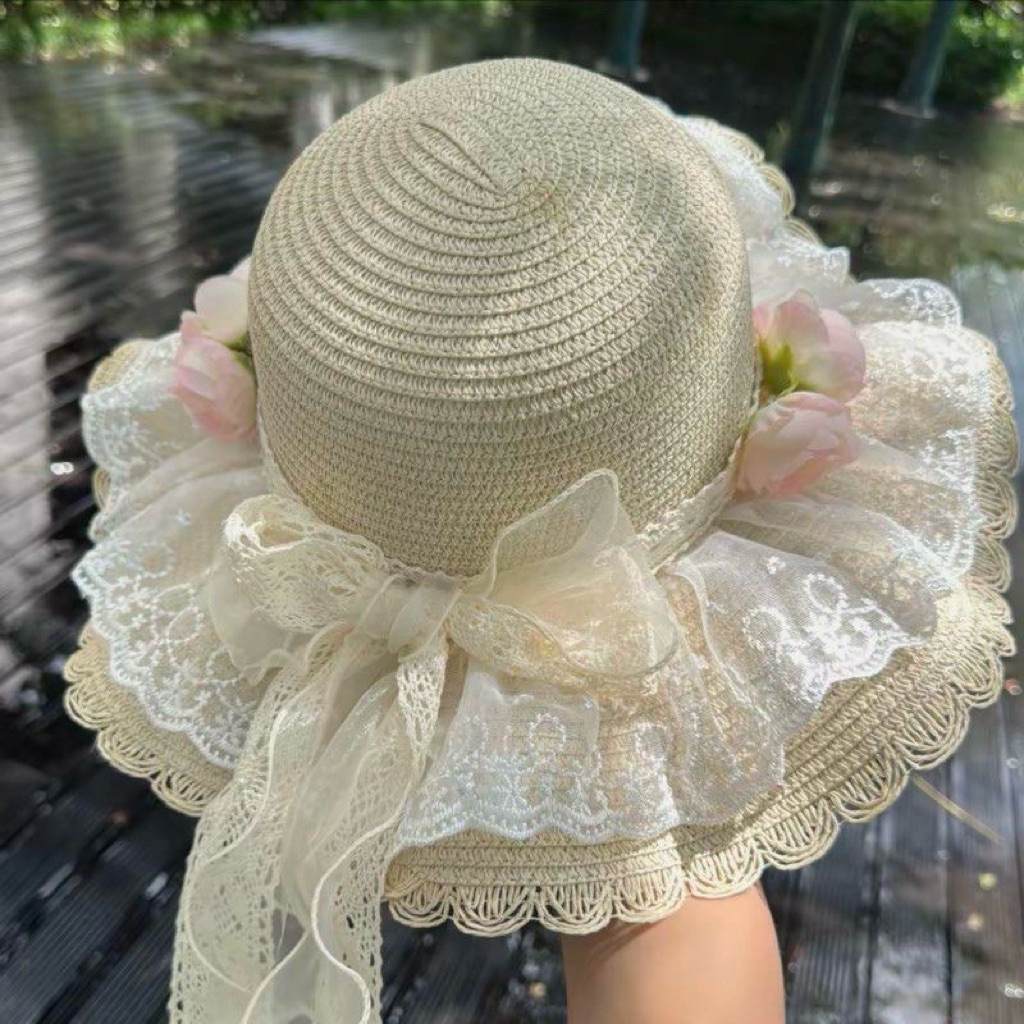 [PREORDER Topi Pantai Lolita] Topi Jerami Pita Kupu-Kupu – Sweet Lolita Seaside Floral Straw Hat