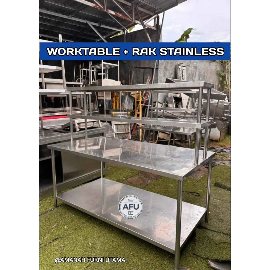 Worktable meja kerja dapur restoran MBG Stainless 304 HL 150×80×85 cm | Meja Stainless Dapur MBG | M