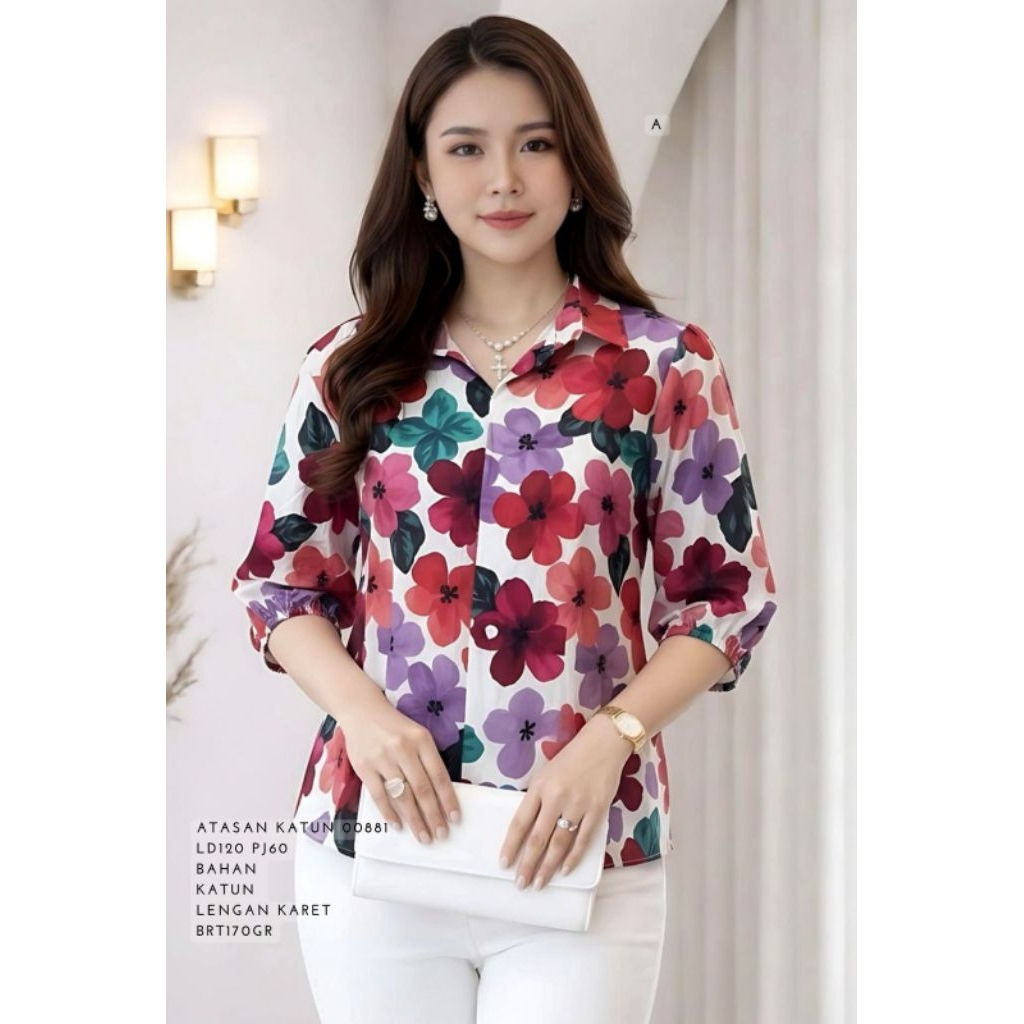 00881 / DS 97144 ATASAN KATUN JUMBO LD 120CM BUNGA / KEMEJA CEWEK MOTIF BUNGA
