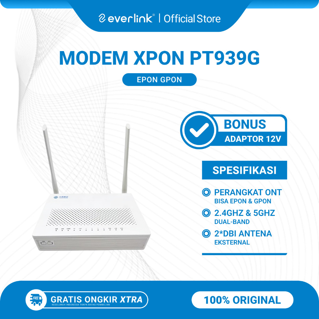 Modem PT939G Ont Xpon Bisa Gpon Epon Gigabit Dual-Band 2.4GHz & 5GHz Bekas Original Bonus Adaptor
