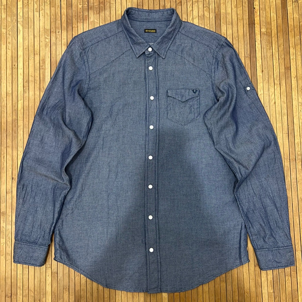 TRUE RELIGION ABSTRACT PATTERN SNAP BUTTON LONG SLEEVE SHIRT rock revival fred perry