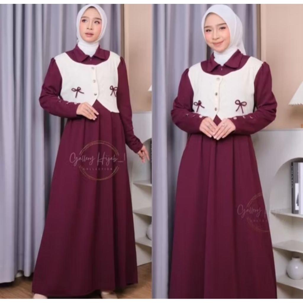 GAMIS KNIT ROMPI KEKINIAN BURGUNDI