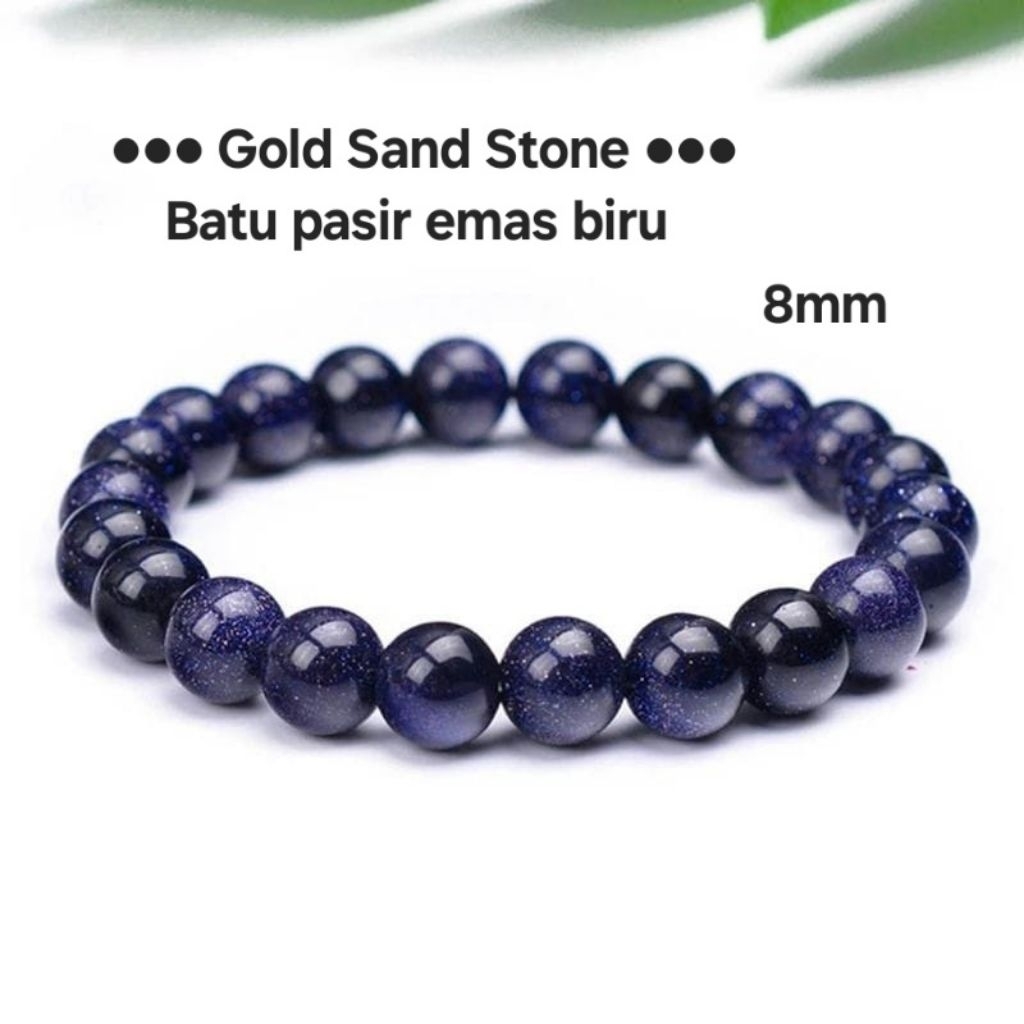 GROSIR Gelang Kesehatan Batu Pasir Mas Biru 8mm - Kwalitas terbaik Batu Pasir mas Biru Asli