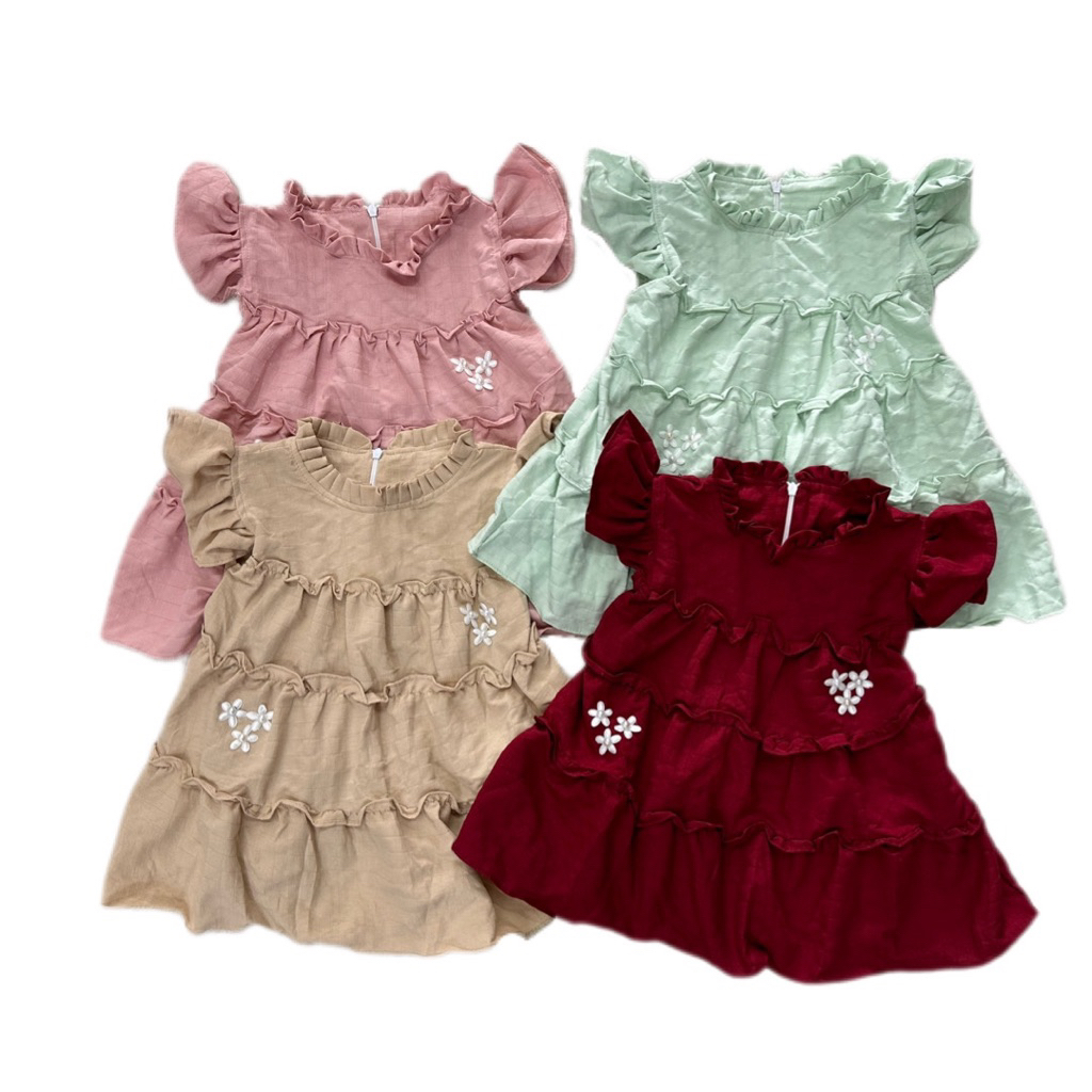 Dress anak perempuan 1 2 tahun pink hijau krem maroon merah girl baju lengan panjang baby girl newbo