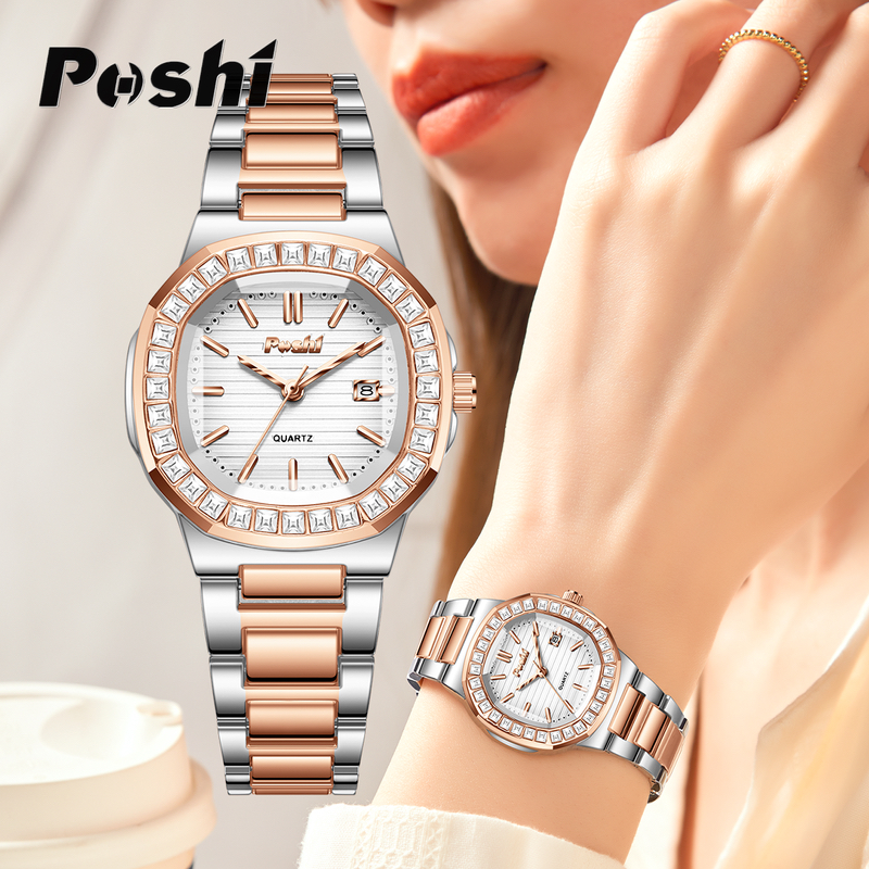 Jam Tangan Wanita Poshi Tahan Air dengan Tali Stainless Steel dan Dial Biru Elegan - Watches ps1000