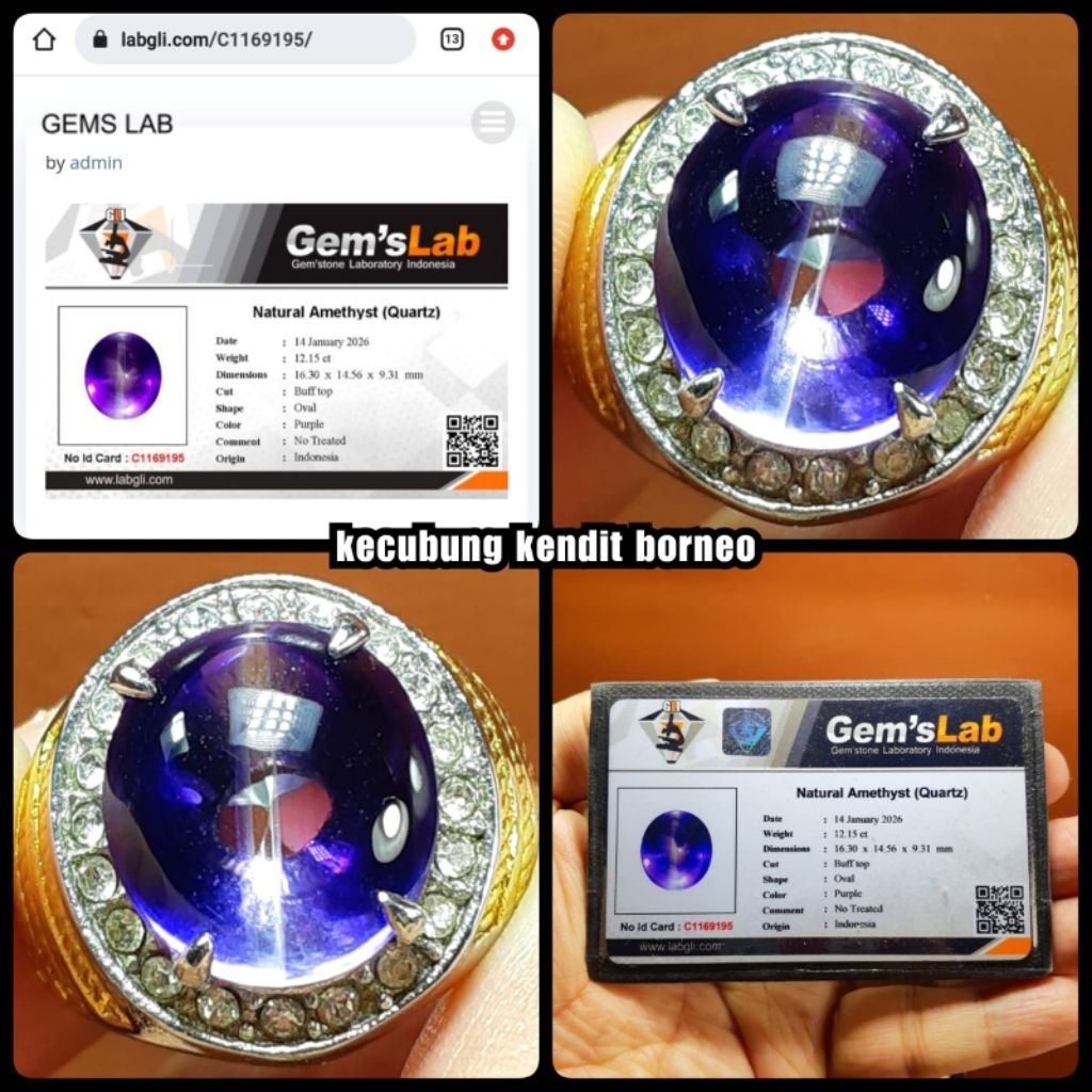 original  batu permata kecubung kalimantan asli 100% Boll
