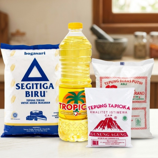 Grosir Paket Sembako Premium Minyak Goreng Tropical 1l Tepung Segitiga Biru 1kg Tapioka Gunung Agung