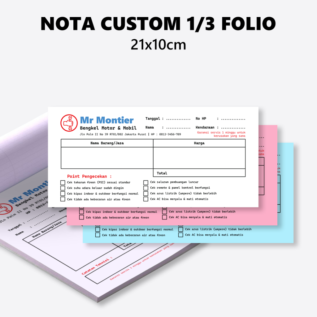 Cetak Nota Custom 1 Rim 1/3 Folio