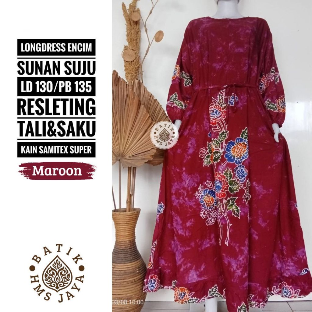 Longdress Encim Sunan Suju Super Jumbo Dress Panjang Cantik Adem Kekinian Gamis Batik Cap Colet