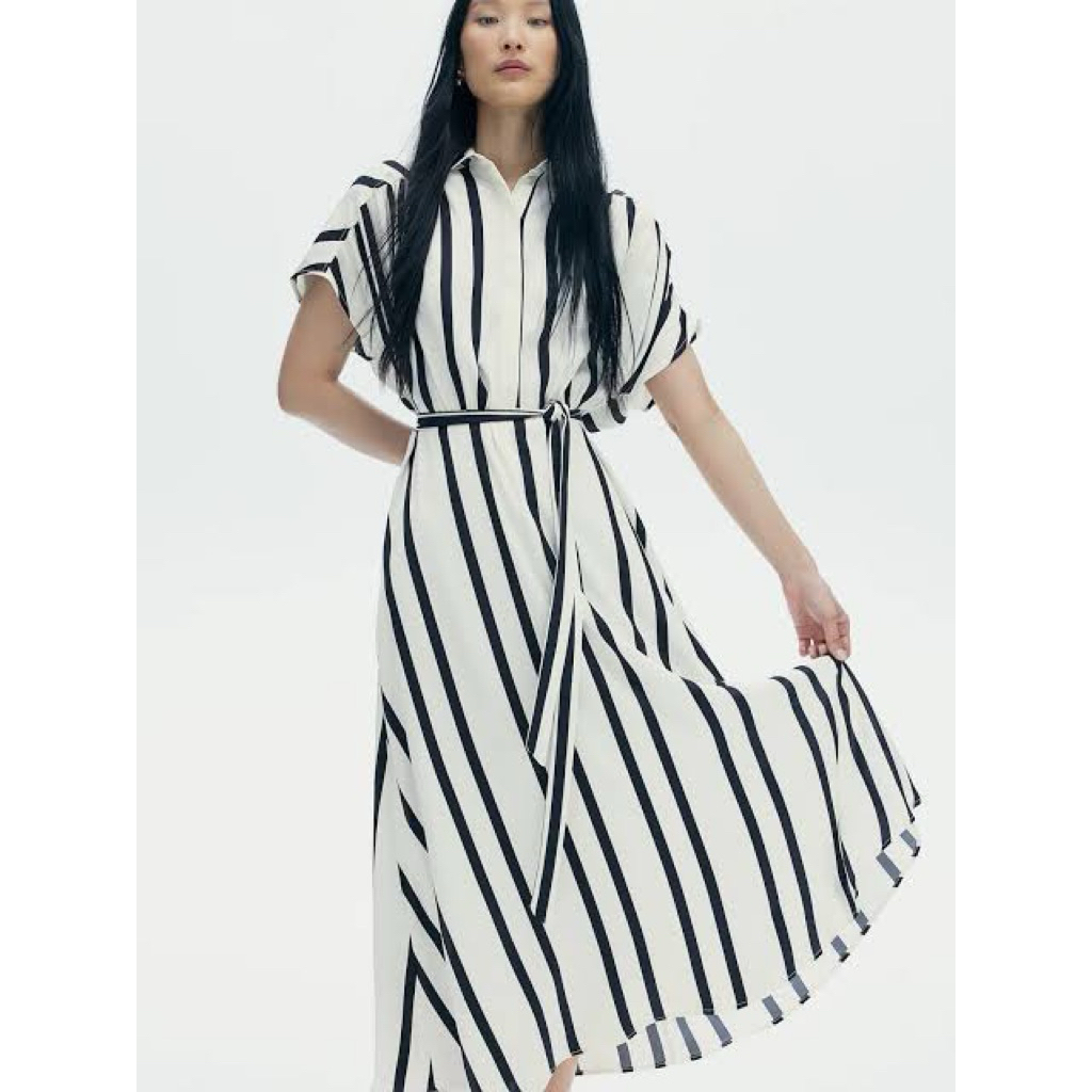 HNM STRIPE TIE BELT DRESS