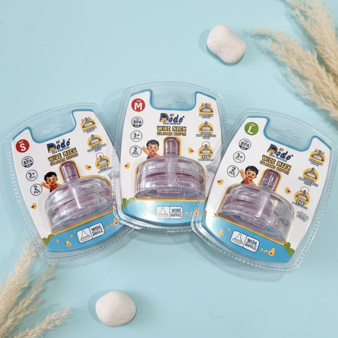 DODO Wide Neck Silicone Nipple, Dot Besar Bayi Ukuran S, M, L 1 Blister isi 2 pcs
