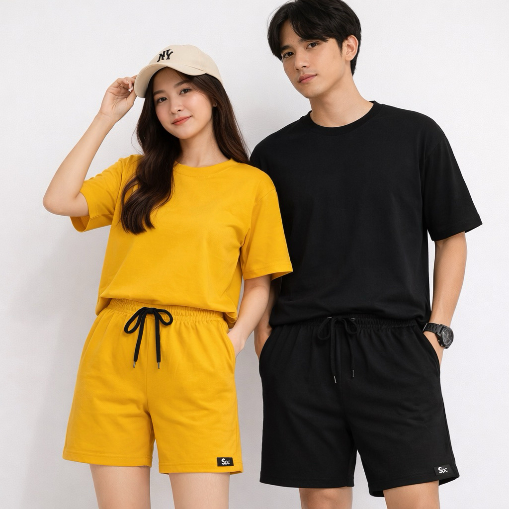 Setelan Kaos Celana Pendek Dewasa One Set | Bahan Cotton Combed 30s | Kaos Set Pria Wanita Casual