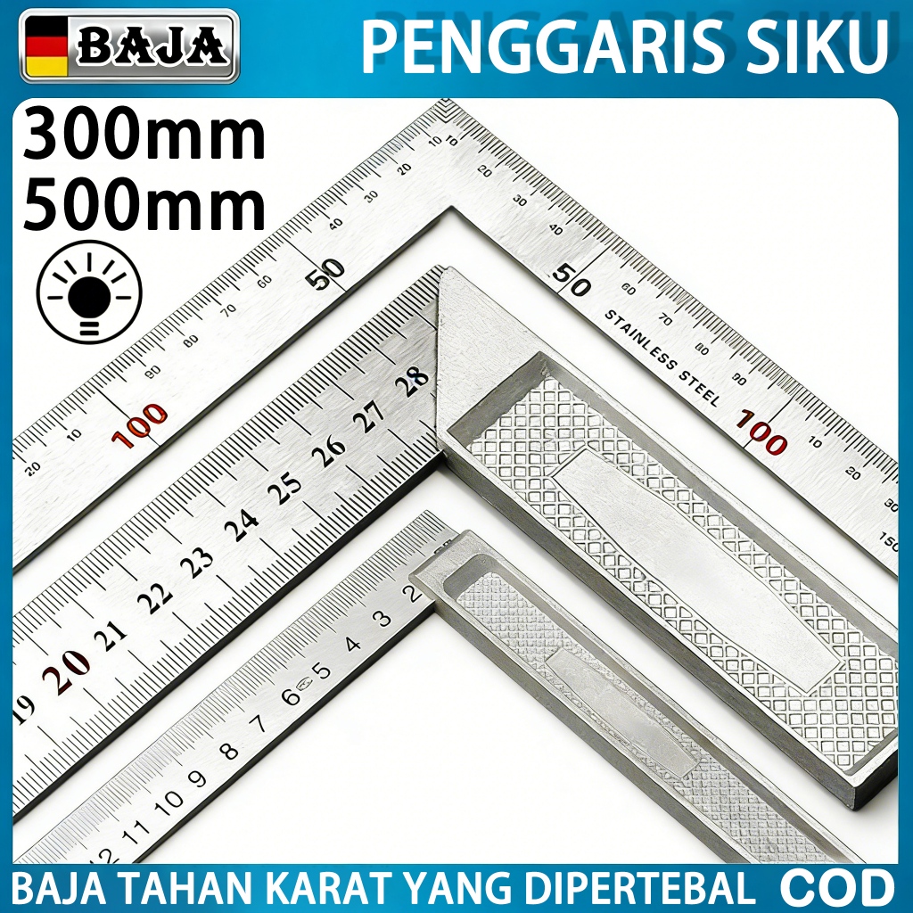 Penggaris Siku L 30CM /50CM Mistar Garisan Siku Tukang Stainless Steel
