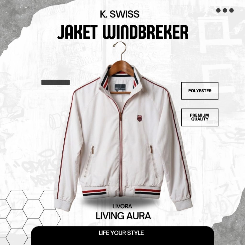 Jacket Windbreaker K. Swiss Original Warna Putih Like New