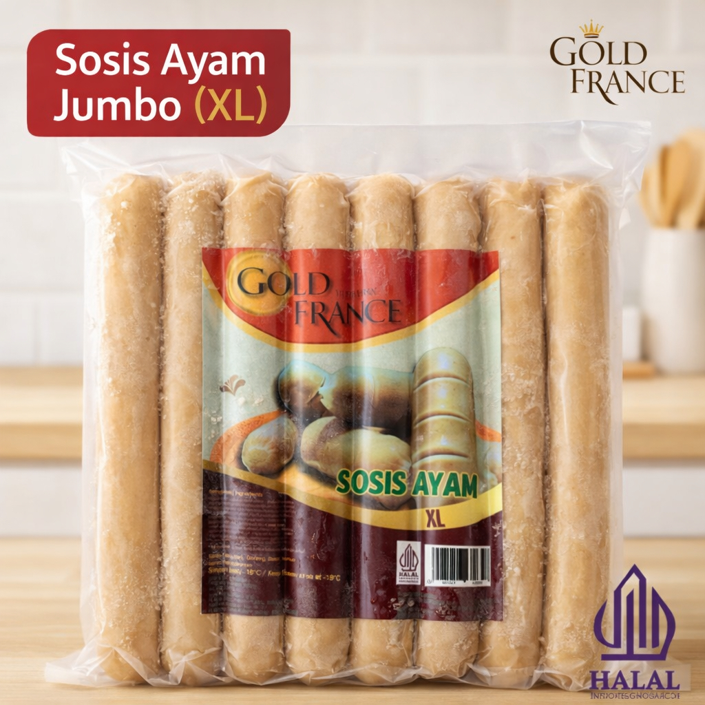 Sosis Ayam Jumbo XL GoldFrance Frozen Premium Halal 1 kg Sosis Daging Ayam Panjang Besar Enak