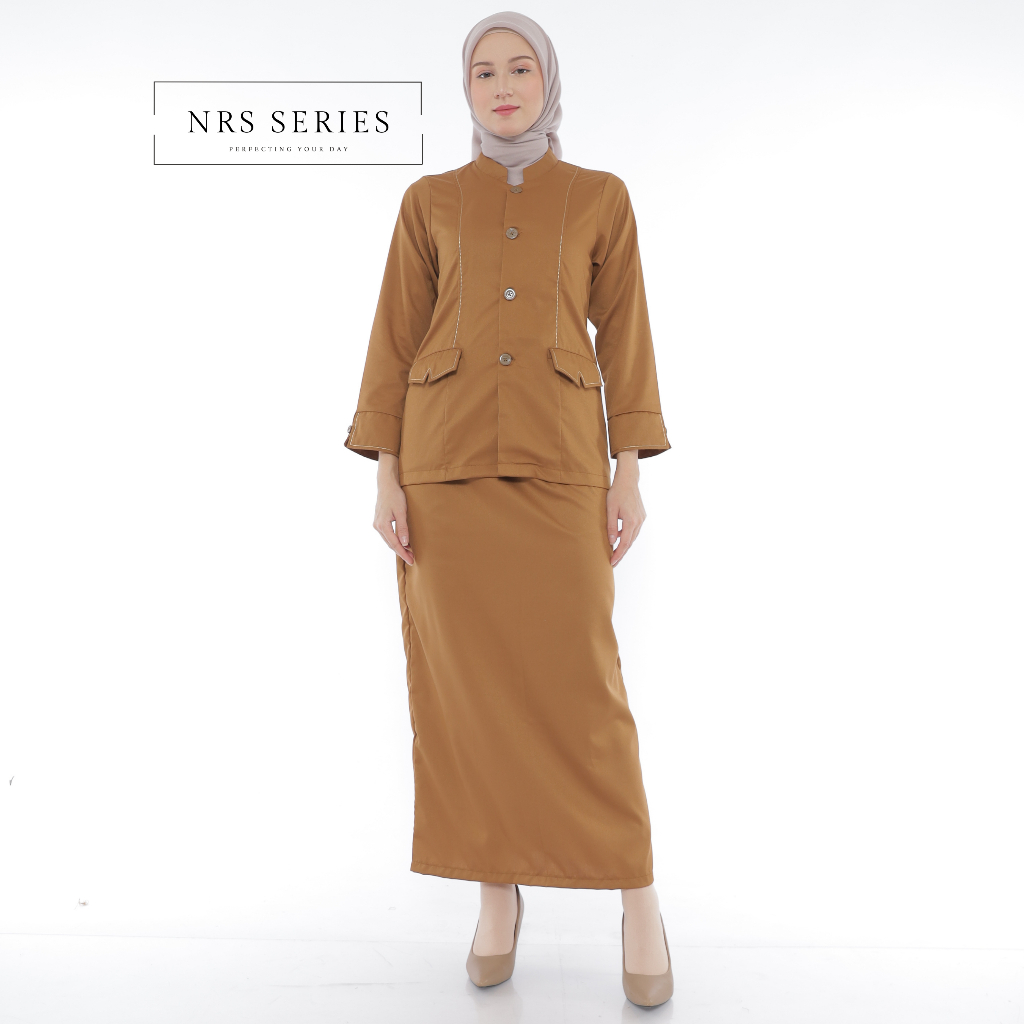 NRS Series - Setelan Baju Seragam PDH Khaki Tua PEMDA PNS Wanita Terbaru Model Kerah Sanghai TERBARU