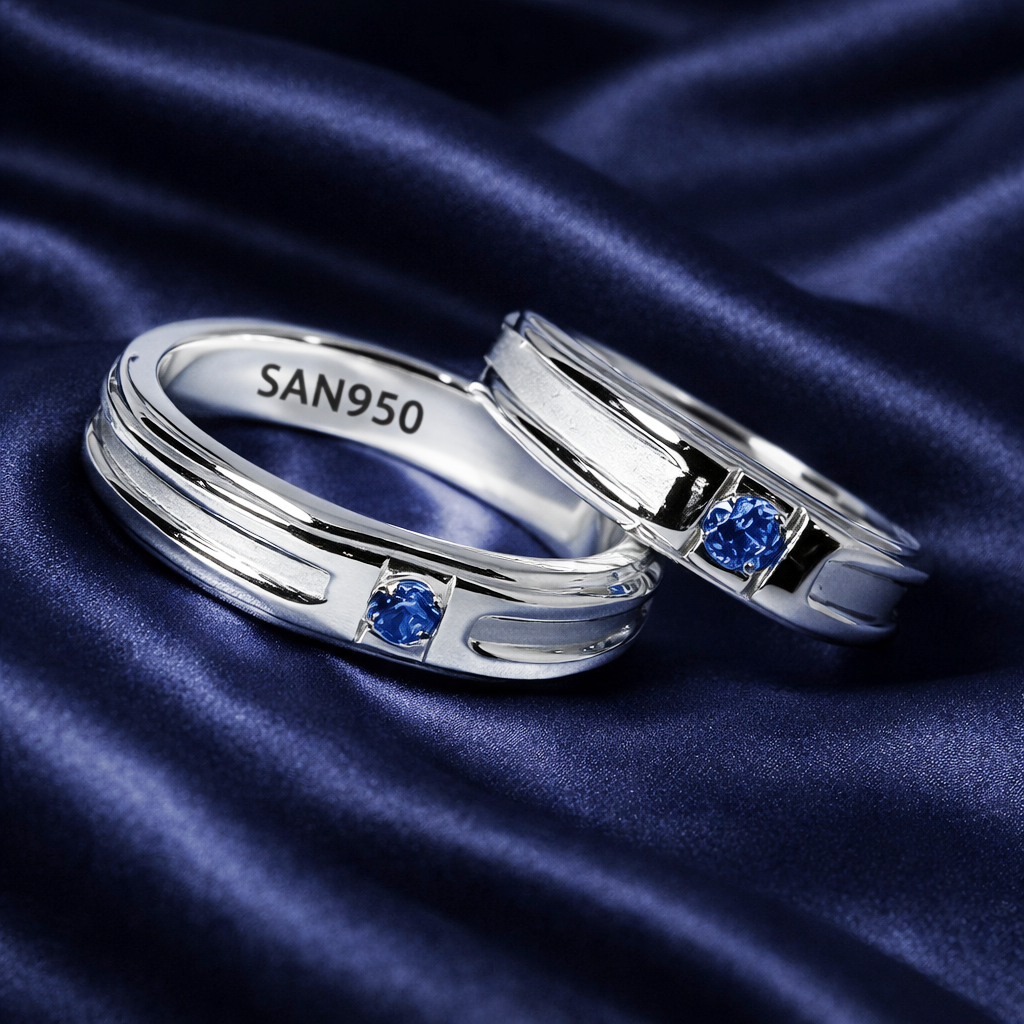 Cincin Emas Putih Couple SAN950 C80 | Nikah Tunangan Premium Free Ukir Nama