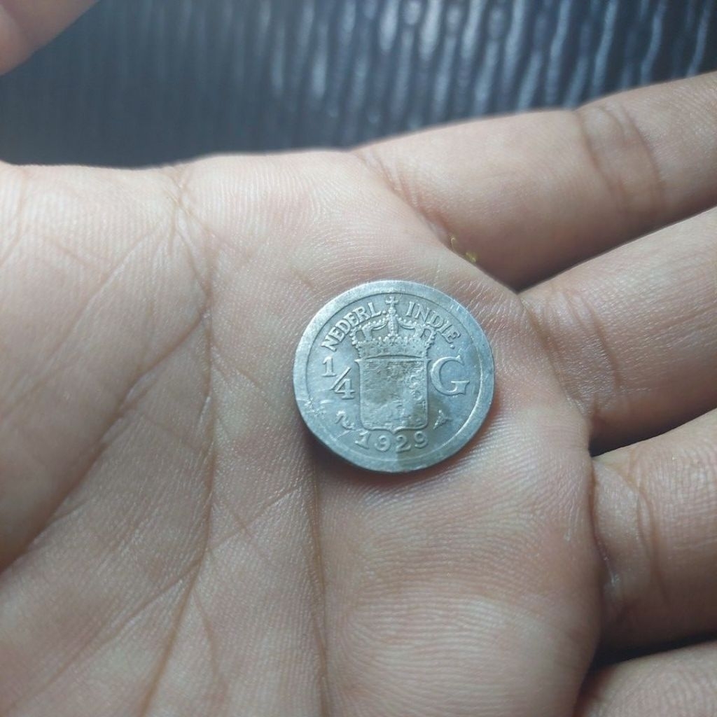 koin perak 1/4 Gulden tahun 1929. Vf. asli.