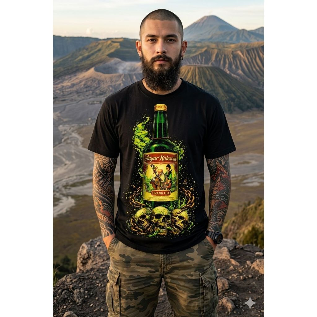 Kaos Anggur Kolesom Orang Tua Vintage Black T-Shirt - Baju Sablon Skulls Streetwear Pria Aesthetic B