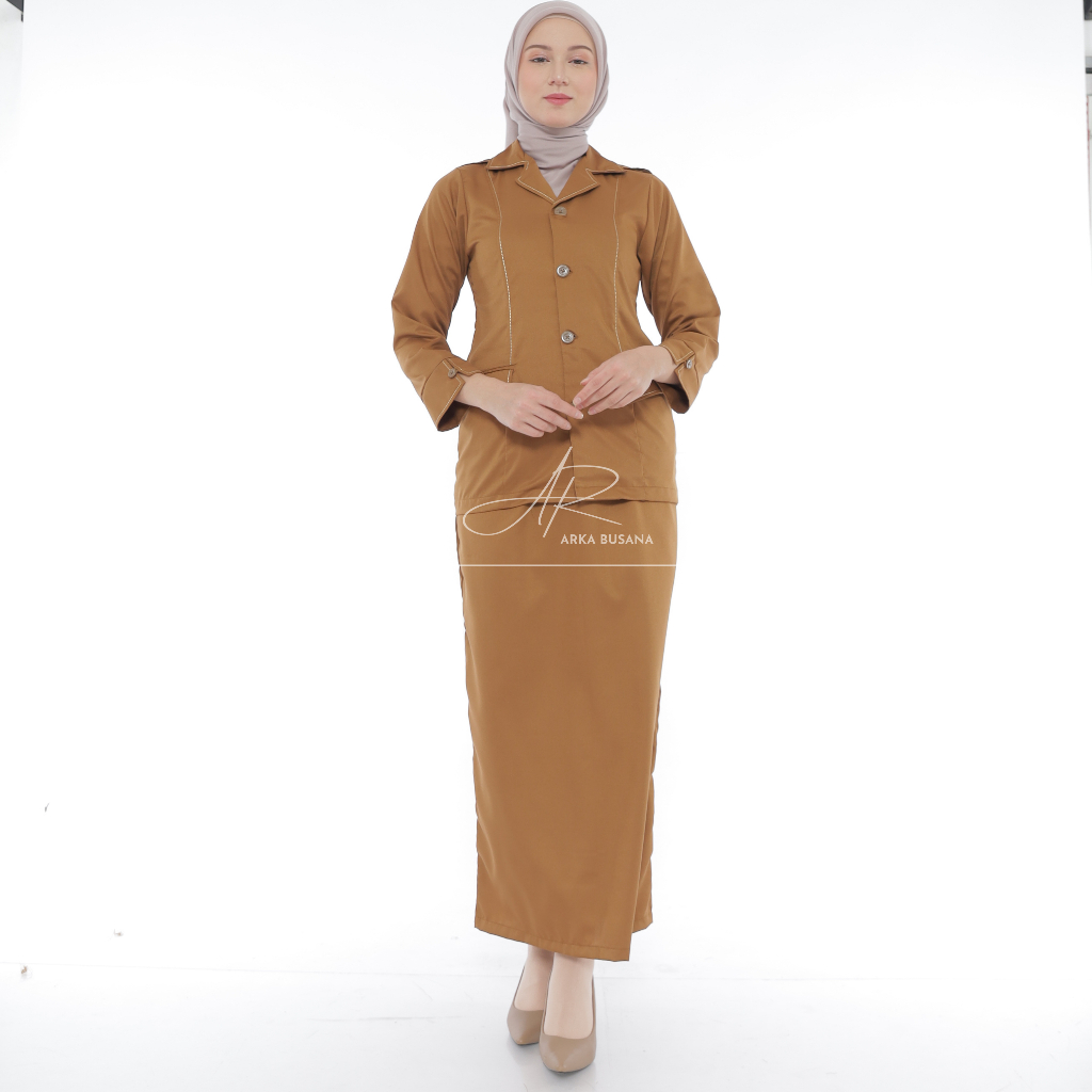 Setelan Seragam Dinas Pemda Wanita/PNS Motif Model Benang Timbul/Baju Kerja Khaki Cewek Warna Khaki 