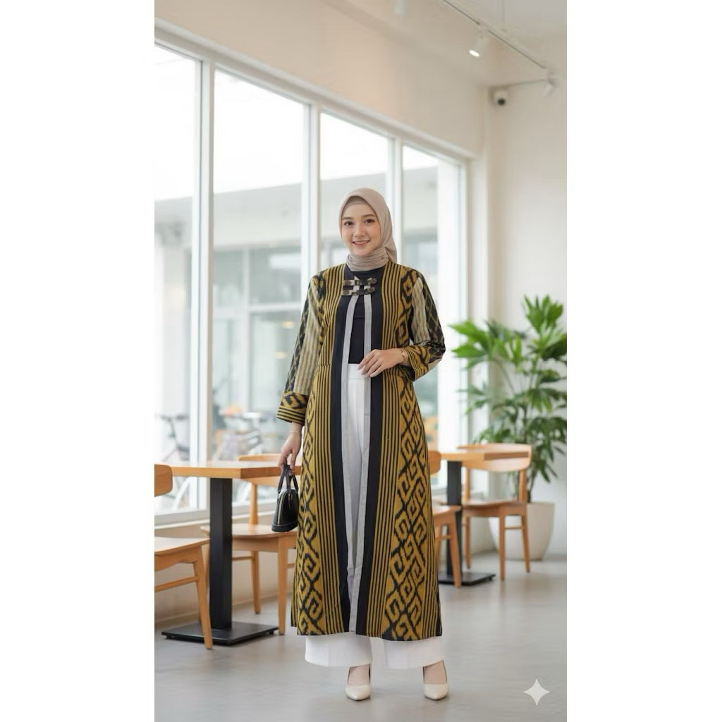 Long Outer Wanita Bahan Tenun Troso Premium Long Cardi Tenun Long Outer Jumbo