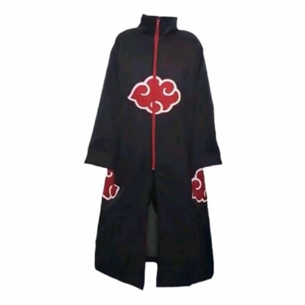 Gamis Jubah Akatsuki Cosplay Panjang Pria Hitam&Putih Zipper Dewasa/anak