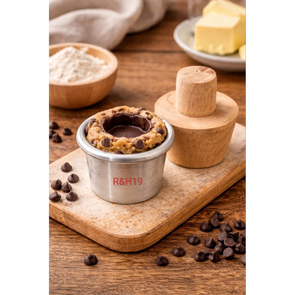 Cetakan Cookie Shot Aluminium 6cm + Penekan Kayu | Cookies Viral | Alat Cetak Dessert Cup