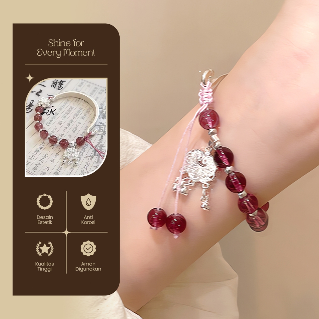 Gelang Wanita Batu Merah Elegant – Bracelet Manik Merah Fashion Korea Style – Gelang Charm Wanita An