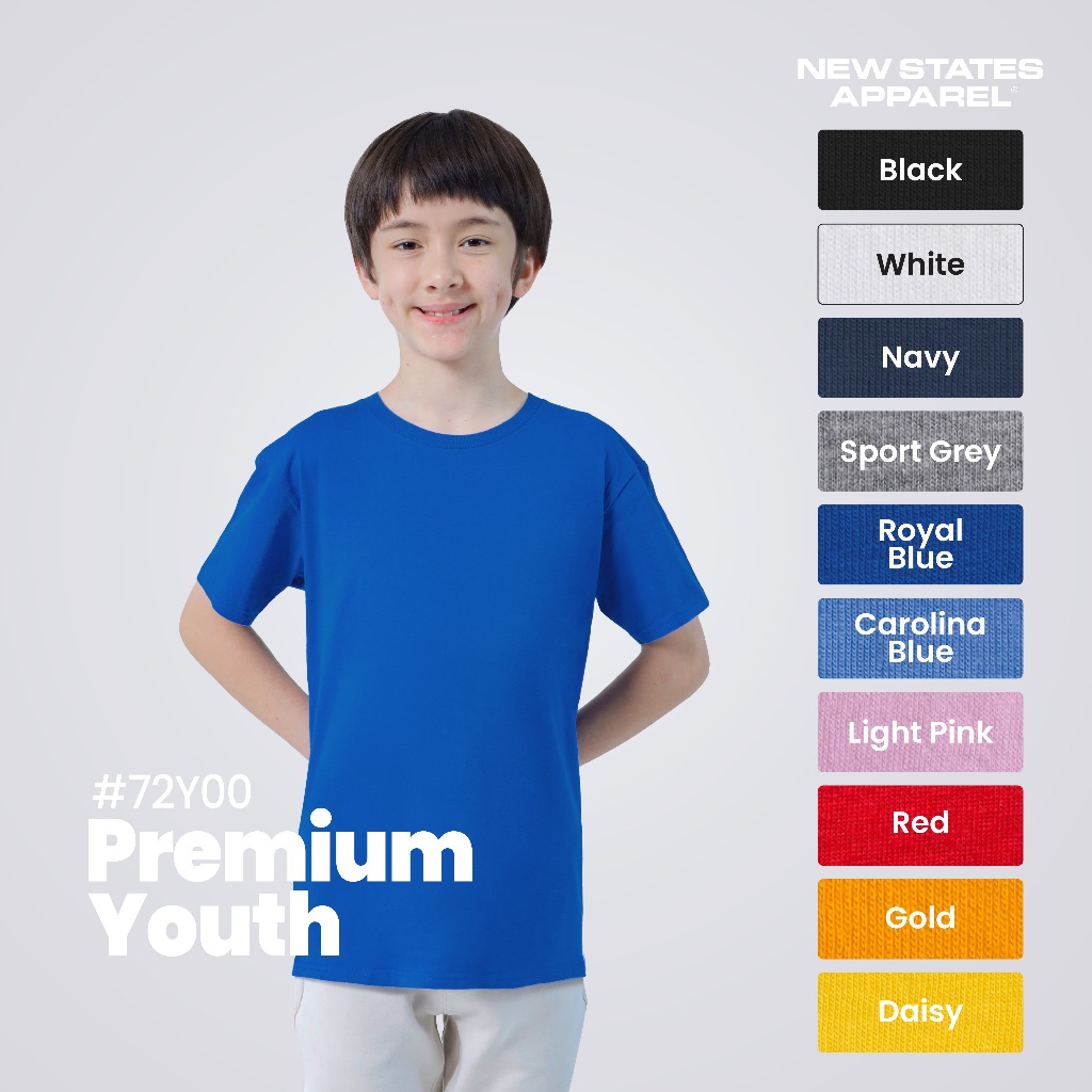 NEW STATES APPAREL Kaos Polos Anak Lengan Pendek Premium Cotton 24s Warna Gelap XS-XL-72Y00