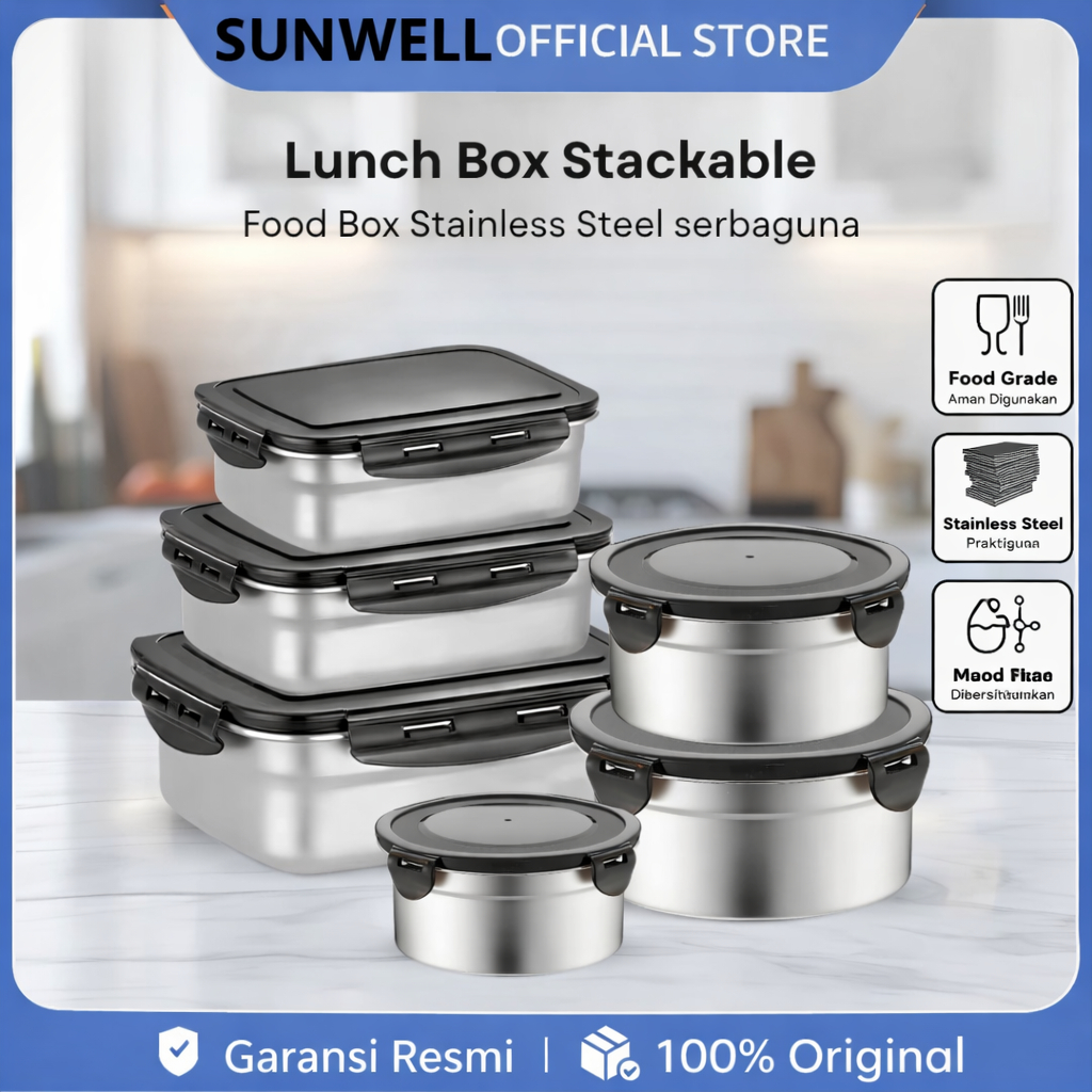 Kontainer Makanan Stackable Tempat Penyimpanan Serbaguna Kedap Udara Food Storage Box lunch box Food
